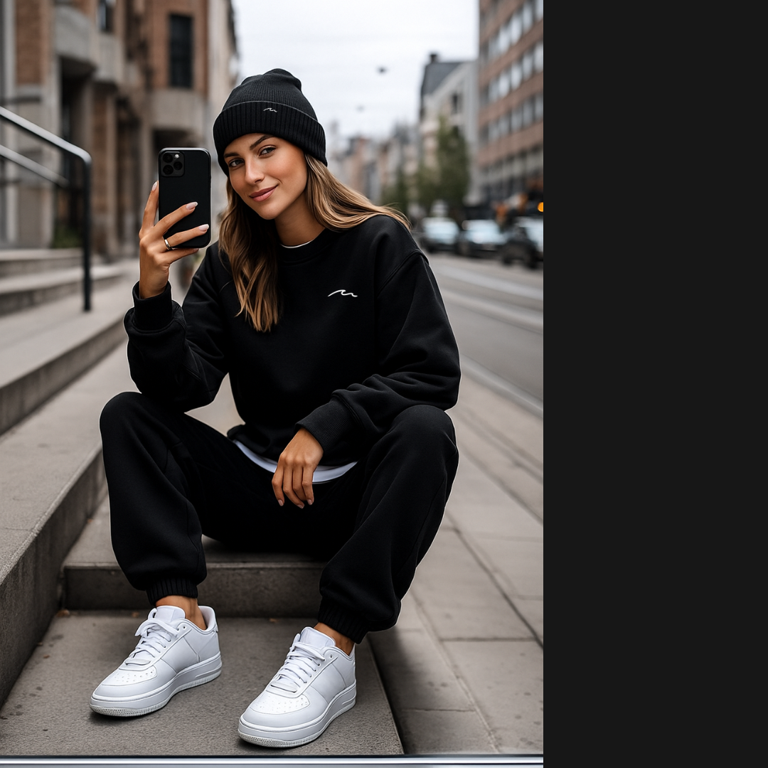 THE BLACK ESSENTIALS -Sweater, Jogger, Beanie