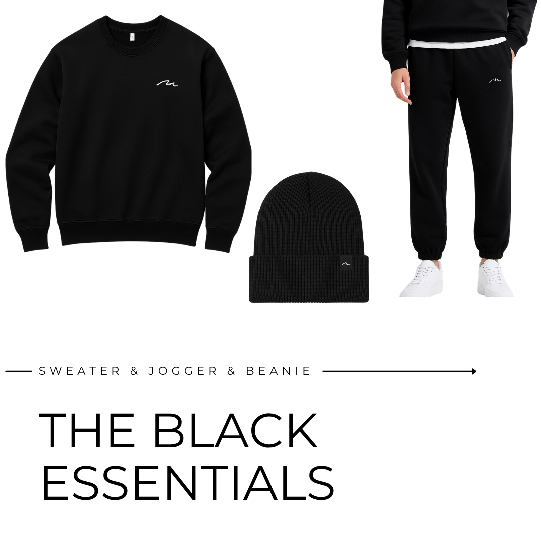 THE BLACK ESSENTIALS -Sweater, Jogger, Beanie