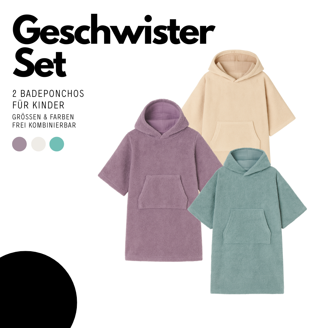 Geschwister SPARSET - 2 Badeponchos für Kinder im Set